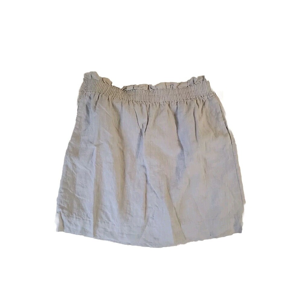 J Crew Skirt‎ Womens 12 Beige Tan 100% Linen Elastic Waist City Mini 40304
